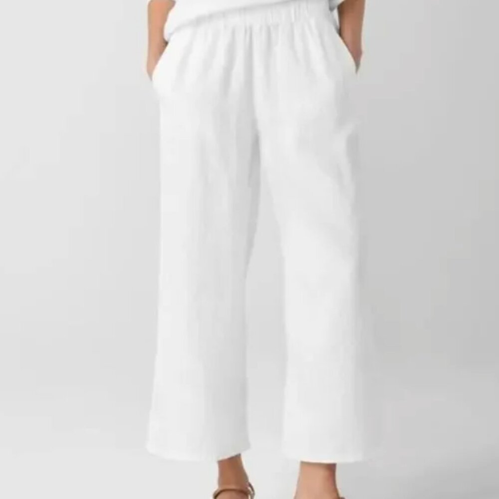 Eileen Fisher 100% Organic Linen Pants Ankle Size L NWOT LagenLook Straight Leg